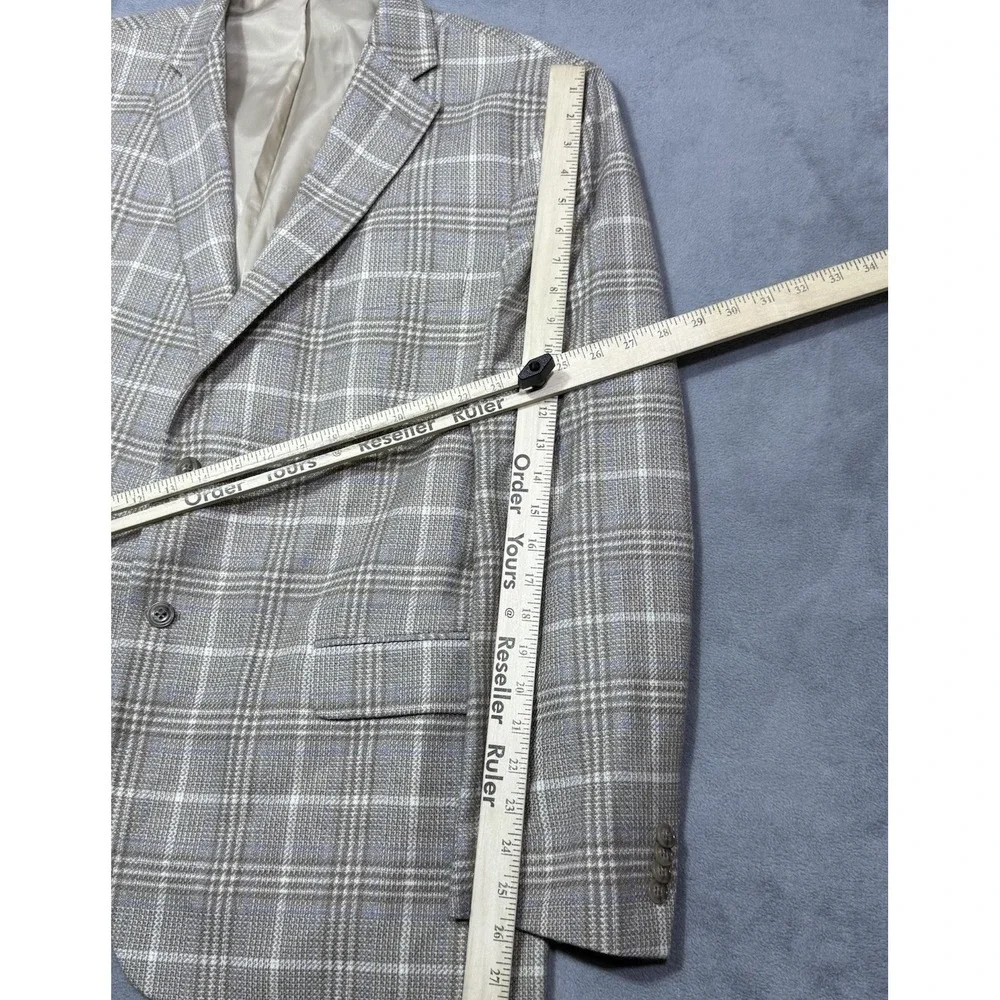 Tommy Hilfiger Blazer Mens 48R Beige Windowpane Glen Plaid Wool Blend Sport Coat